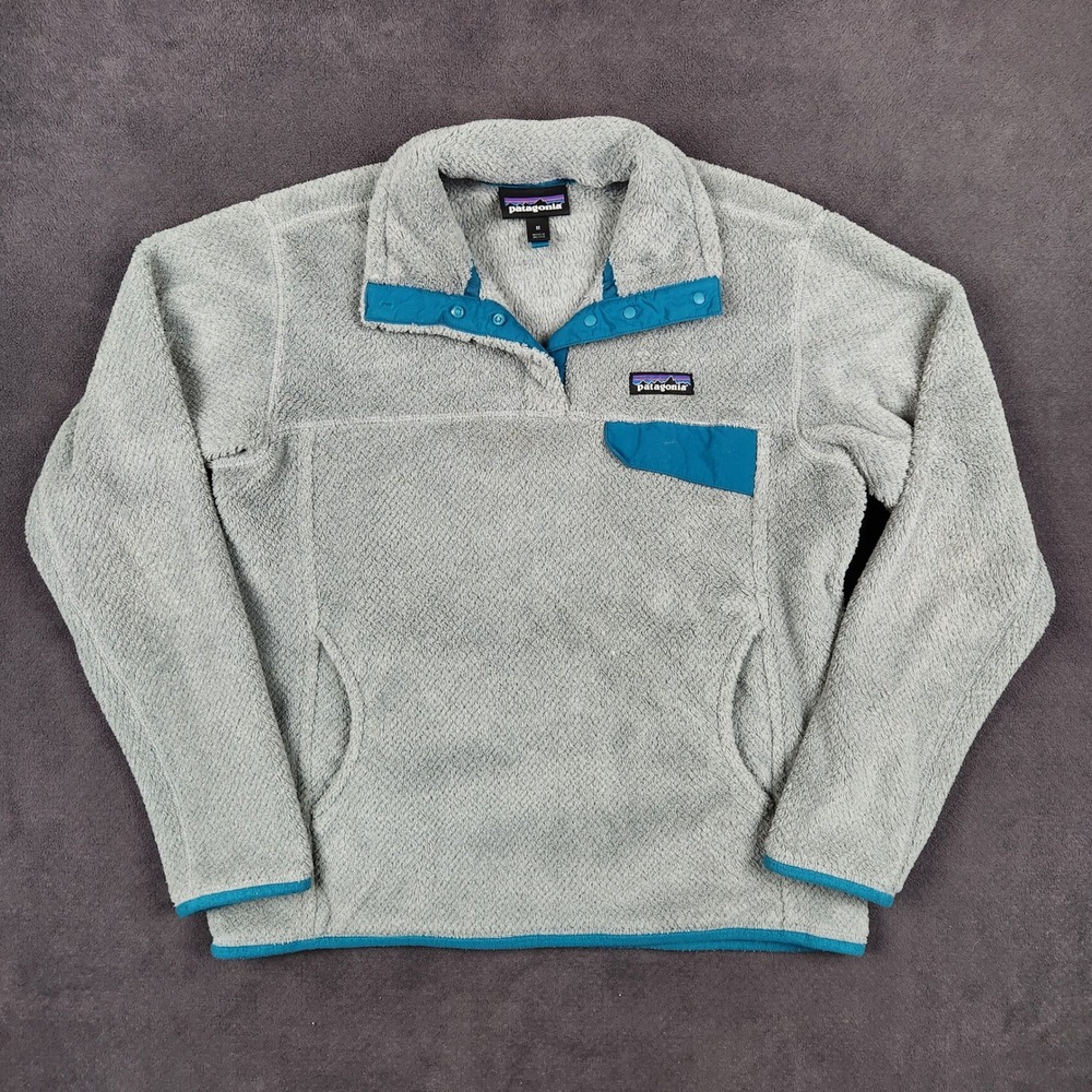 Patagonia‎ Re-Tool Snap-T Pullover Womens Medium Gray Teal Fleece Jacket 25442